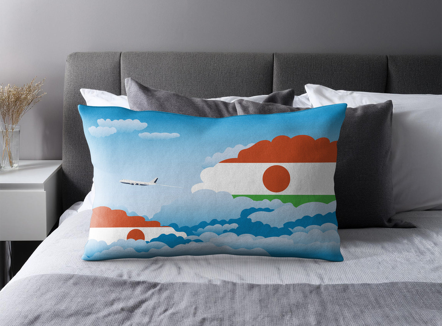 Niger Day Clouds Pillow Case and Pillow Throw