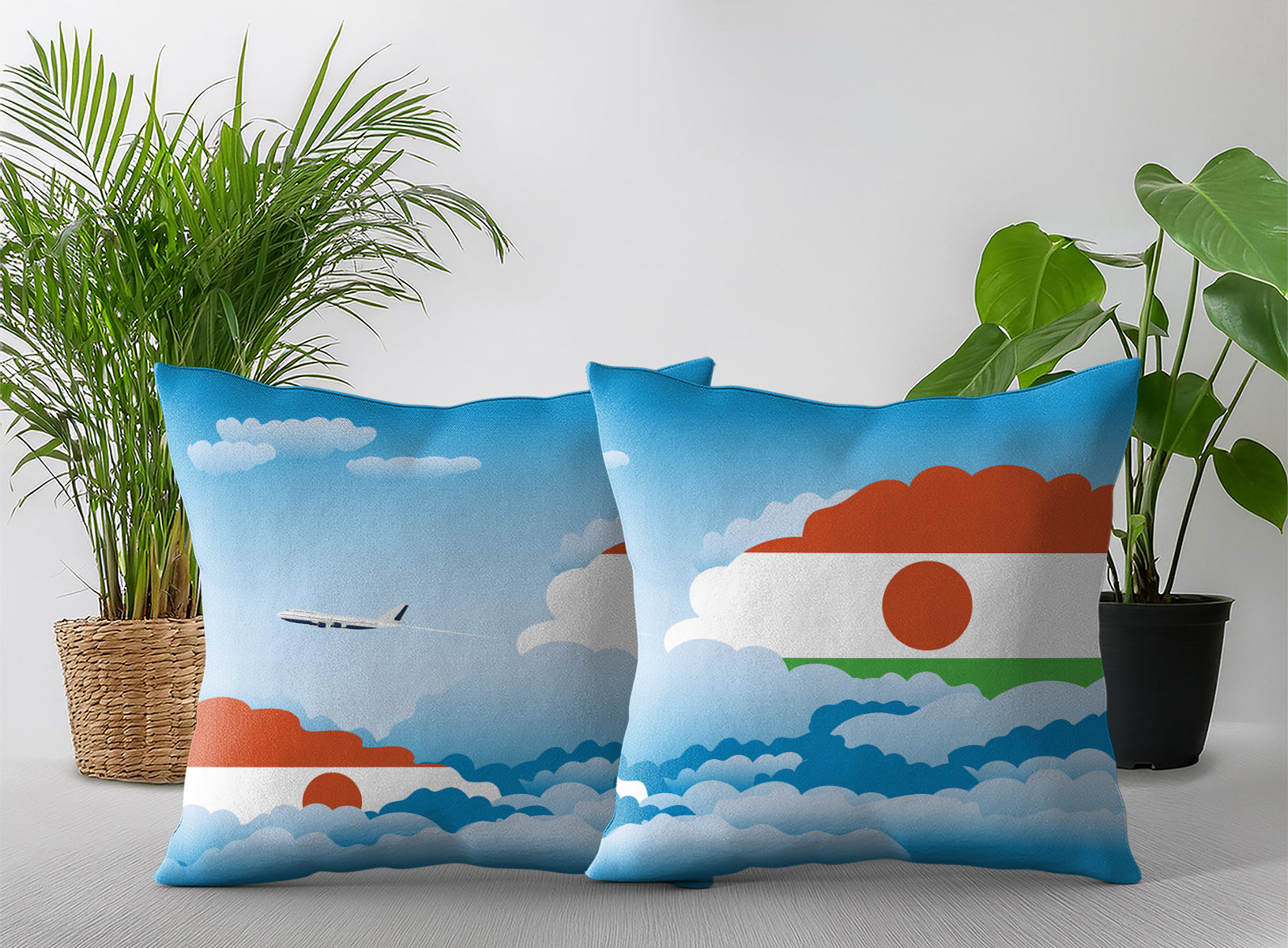 Niger Day Clouds Pillow Case and Pillow Throw