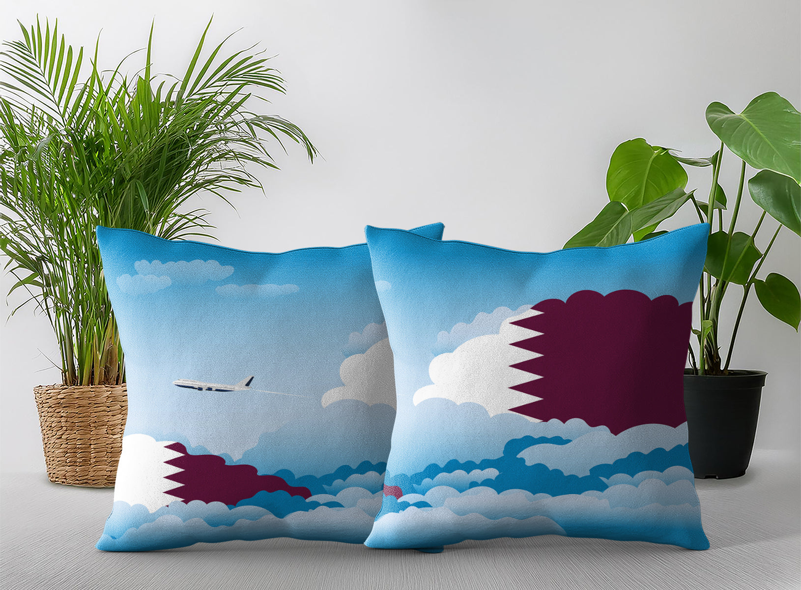 Qatar Day Clouds Pillow Case and Pillow Throw