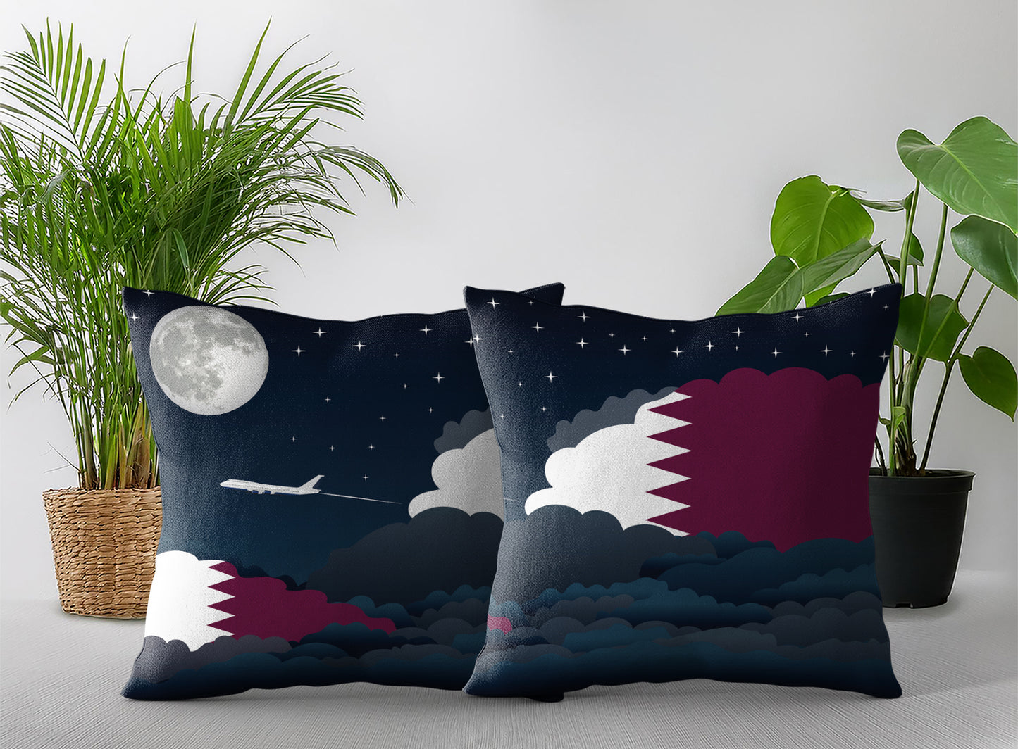 Qatar Night Clouds Pillow Case and Pillow Throw