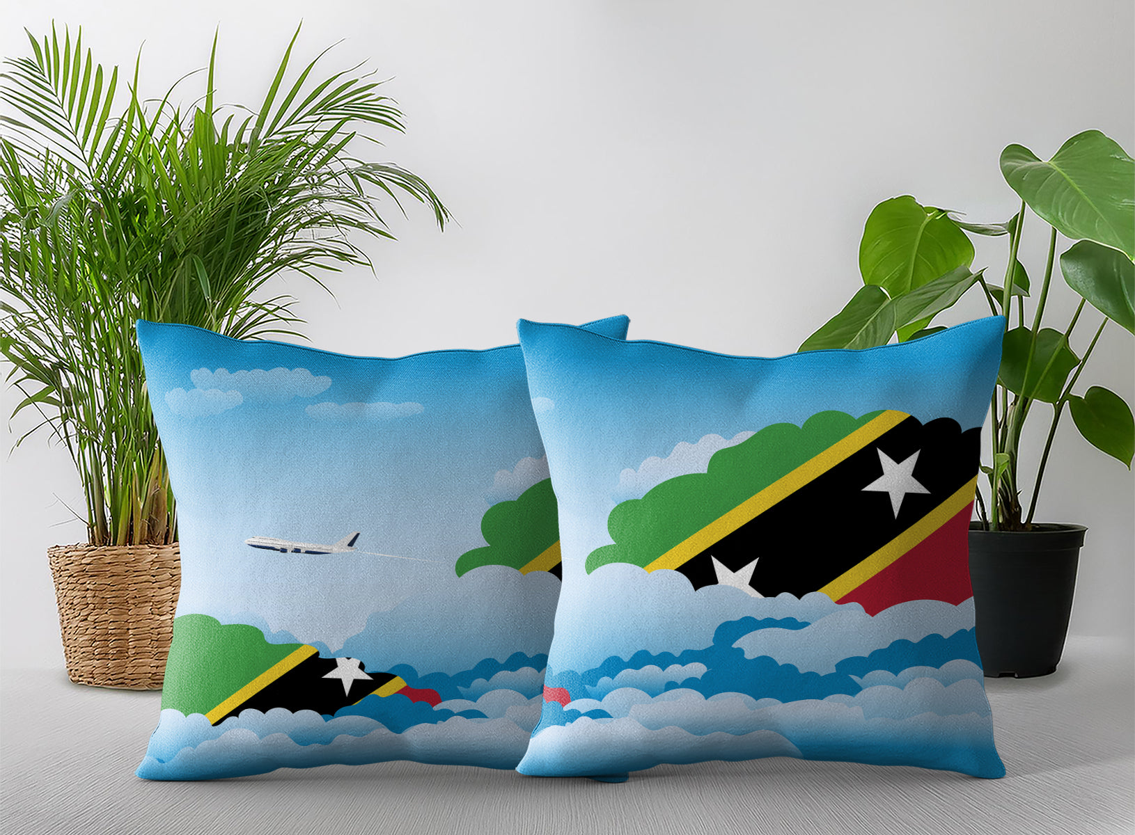Saint Kitts Case and Nevis Day Clouds Pillow Case and Pillow Throw