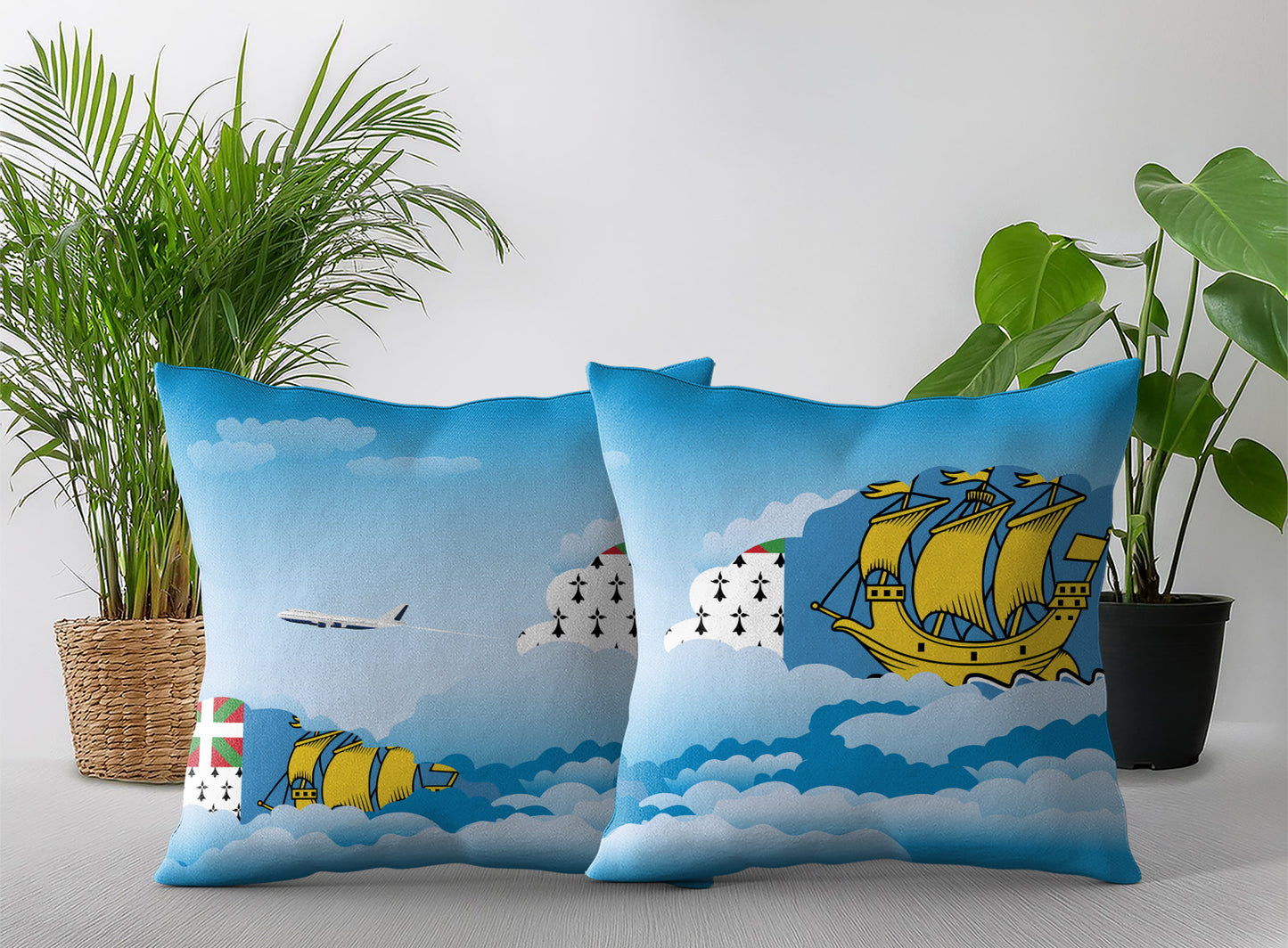 Saint Pierre Case and Miquelon Day Clouds Pillow Case and Pillow Throw