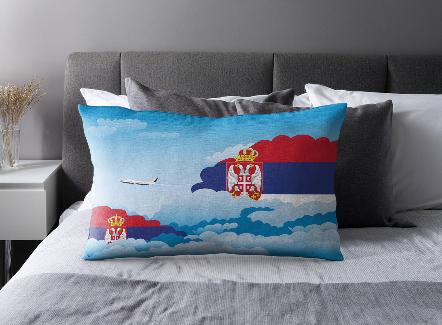 Serbia Day Clouds Pillow Case and Pillow Throw