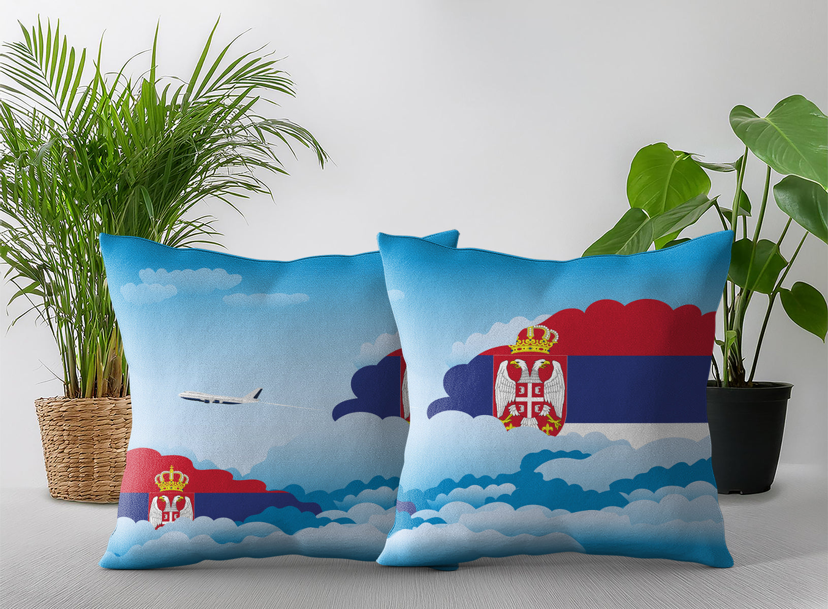 Serbia Day Clouds Pillow Case and Pillow Throw