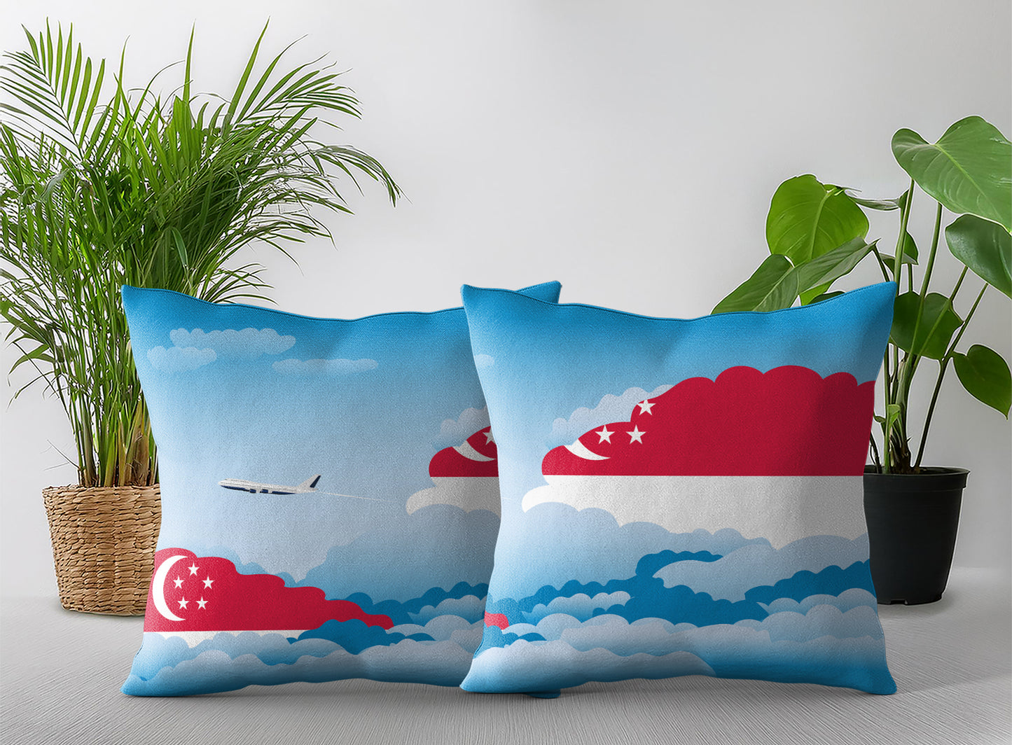 Singapore Day Clouds Pillow Case and Pillow Throw