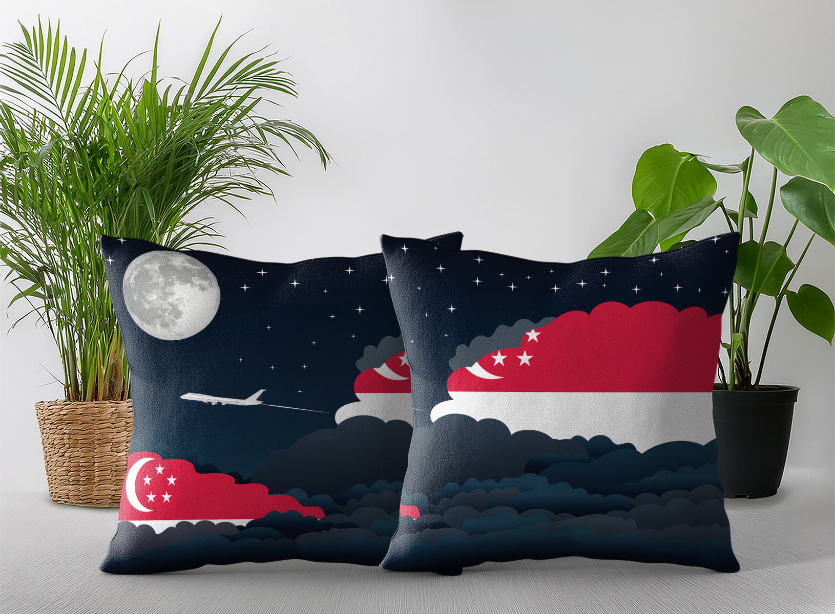 Singapore Night Clouds Pillow Case and Pillow Throw