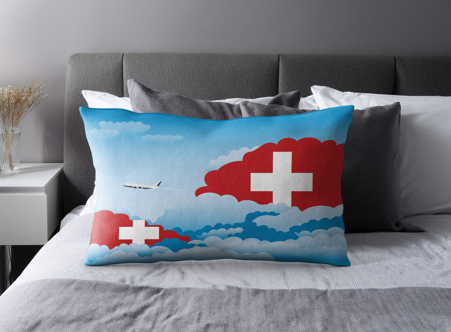 Switzerland Day Clouds Pillow Case and Pillow Throw