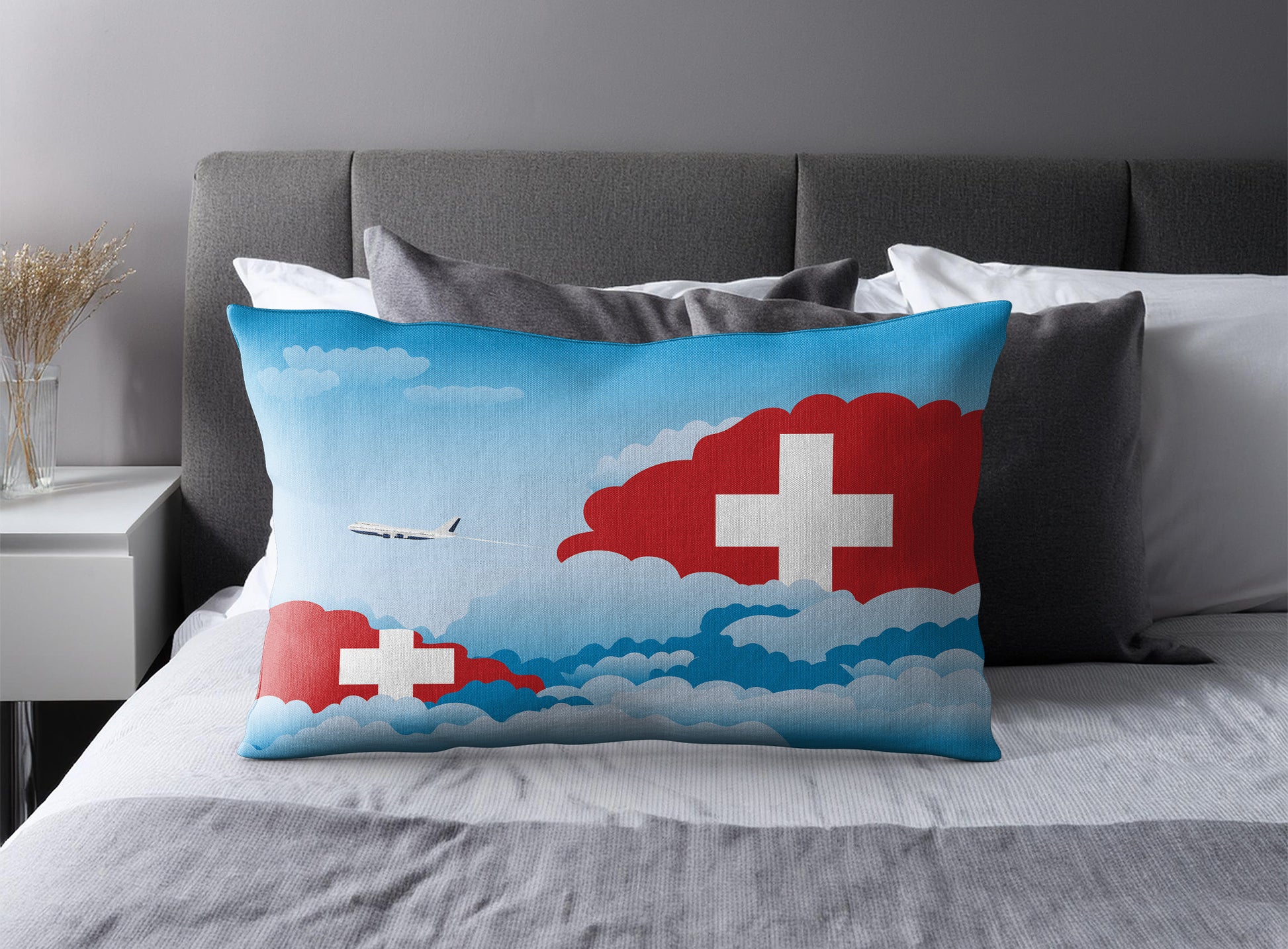 Switzerland Day Clouds Pillow Case and Pillow Throw