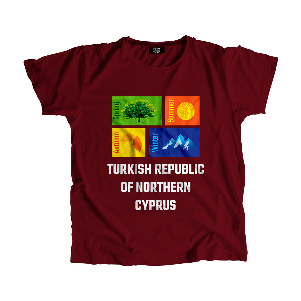 TURKISH REPUBLIC OF NORTHERN CYPRUS Seasons Men Unisex T-Shirt (Maroon)