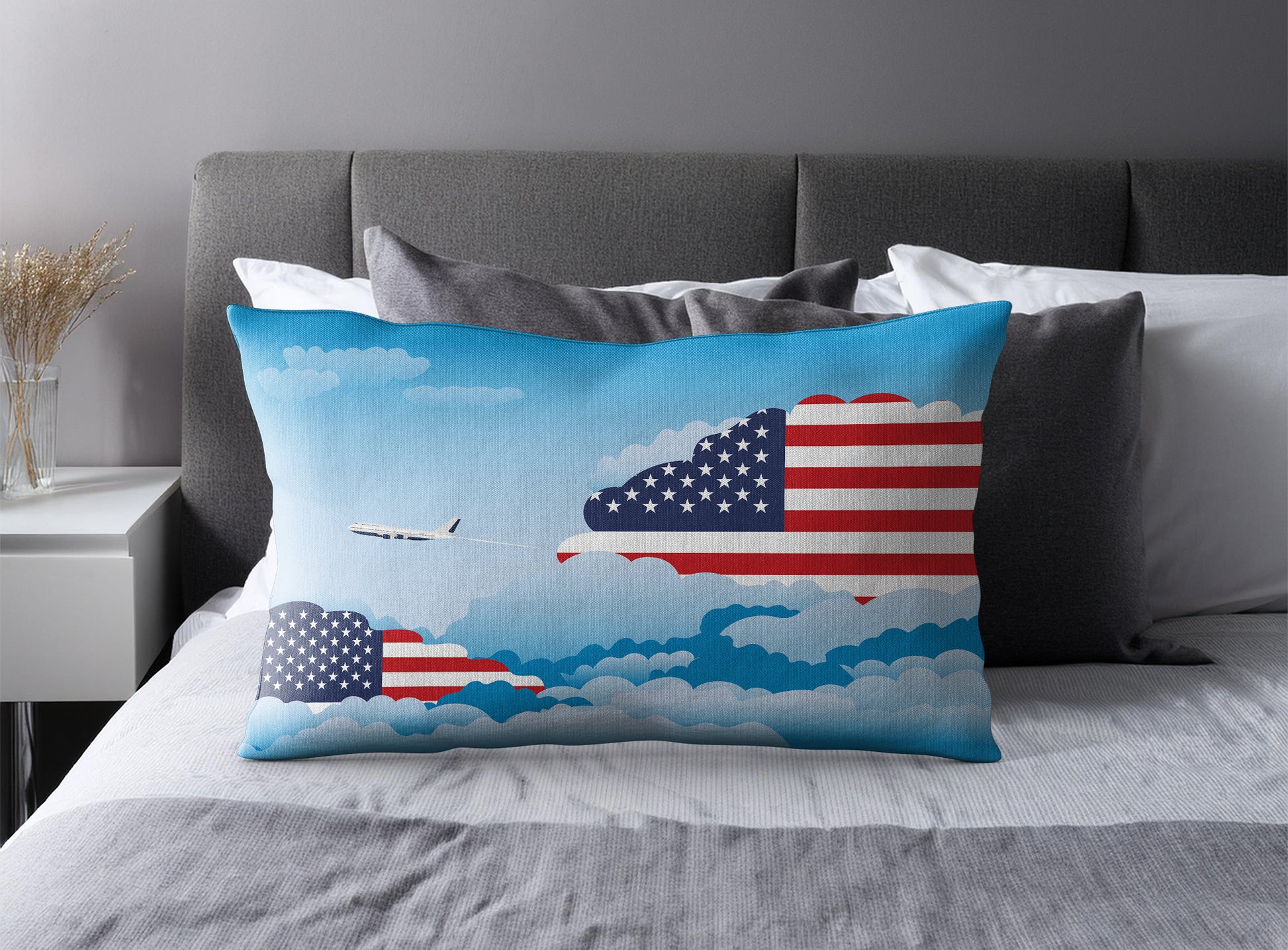 USA Day Clouds Pillow Case and Pillow Throw
