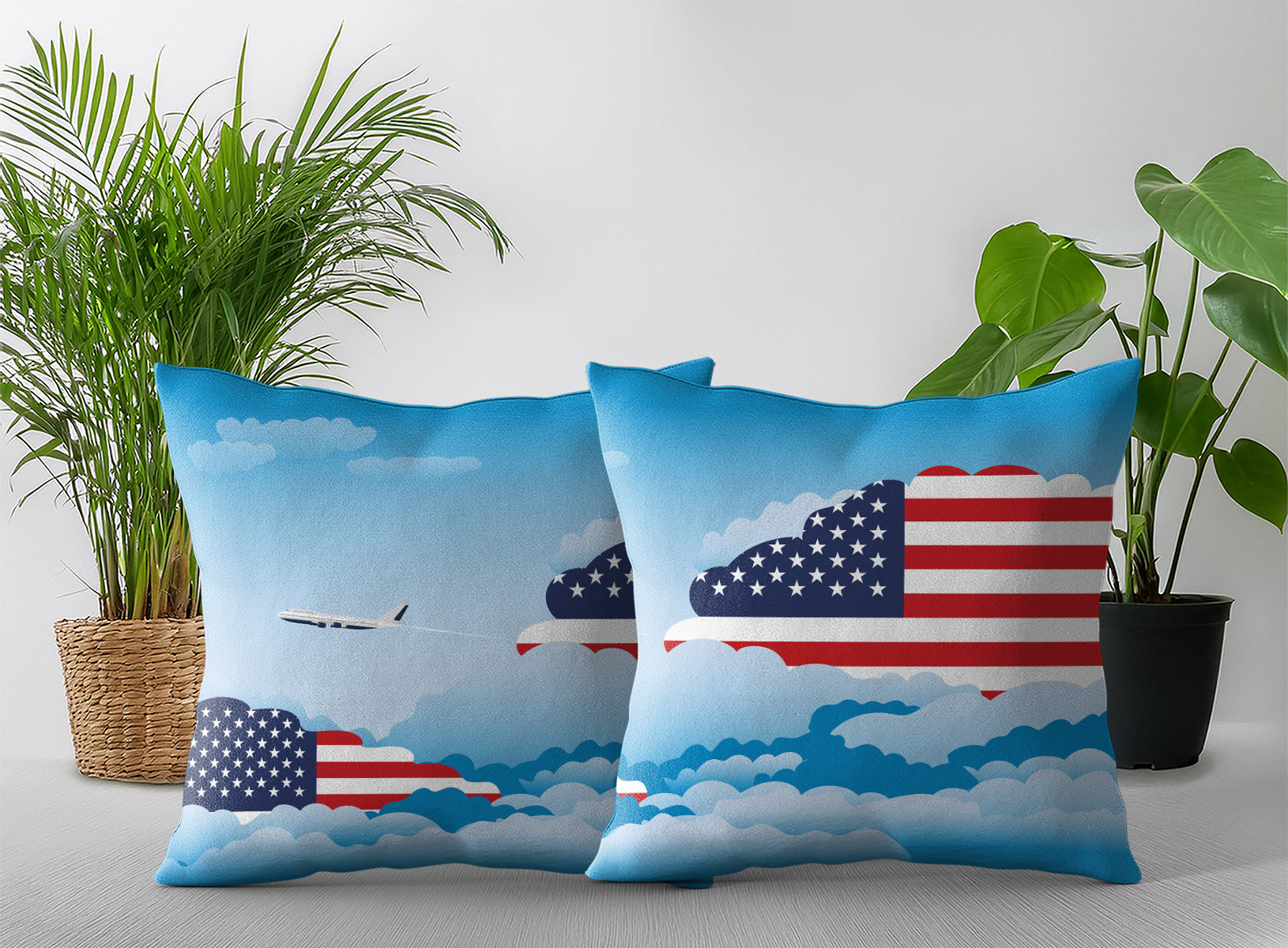 USA Day Clouds Pillow Case and Pillow Throw