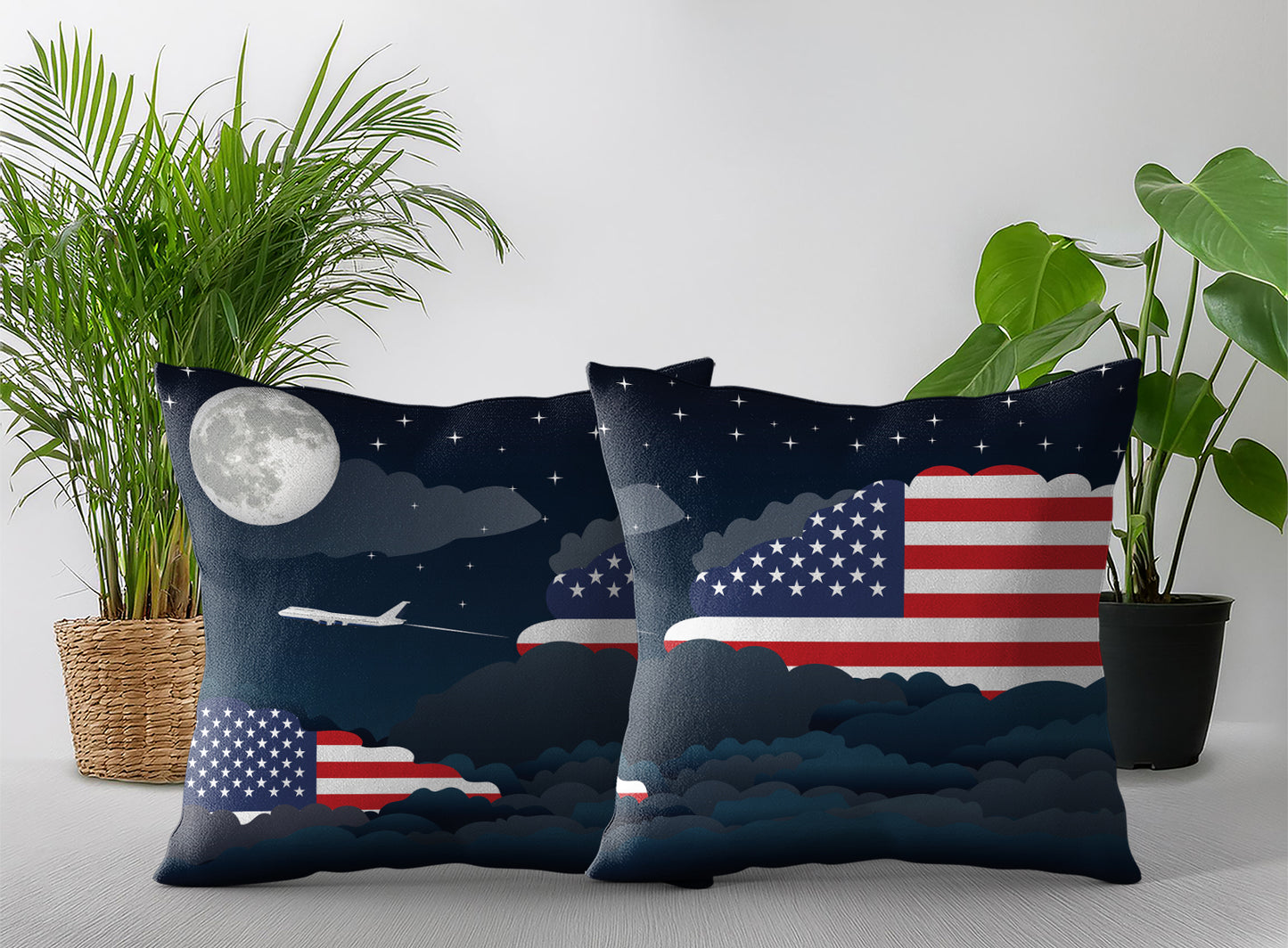 USA Night Clouds Pillow Case and Pillow Throw