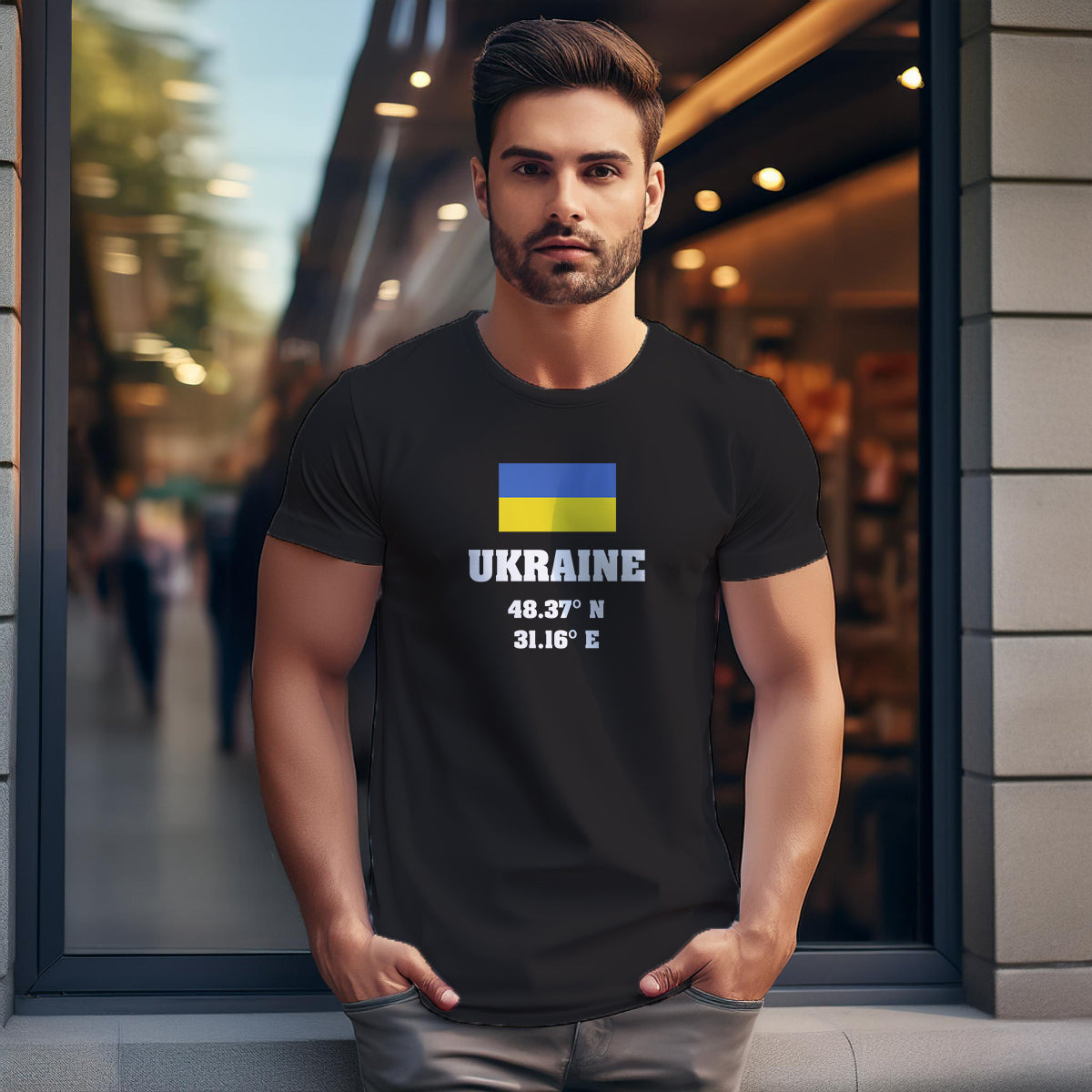 Ukraine Latitude Longitude Men Unisex T-Shirt