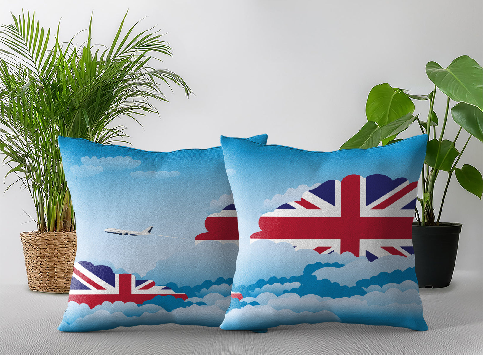 United KIngdom Day Clouds Pillow Case and Pillow Throw