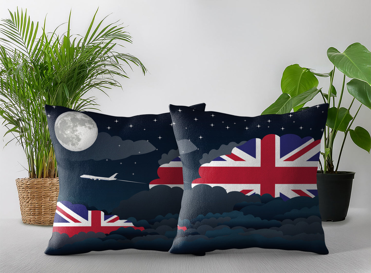 United KIngdom Night Clouds Pillow Case and Pillow Throw