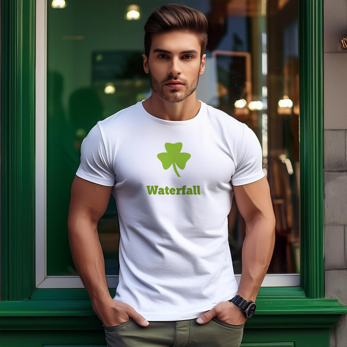 Waterfall Shamrock Men Unisex T-Shirt (White)