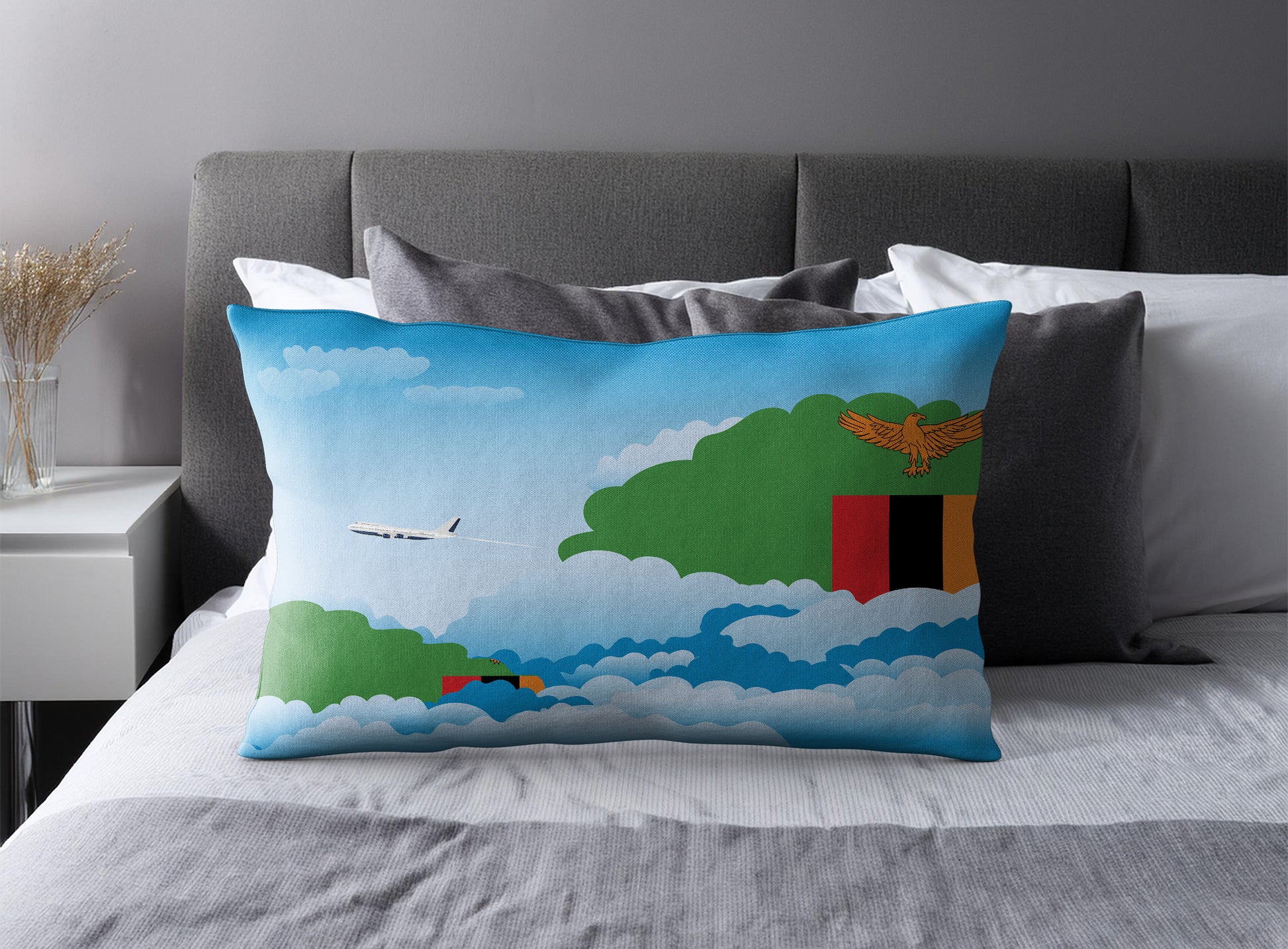 Zambia Day Clouds Pillow Case and Pillow Throw