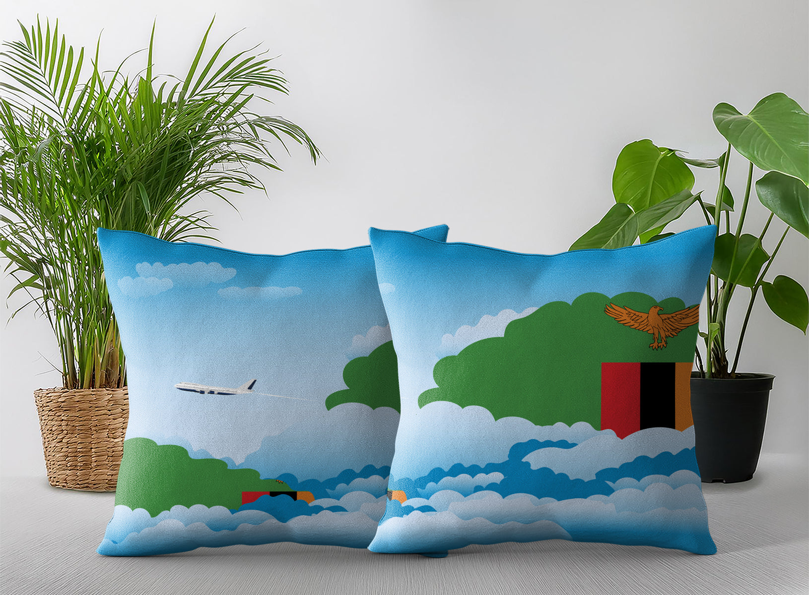 Zambia Day Clouds Pillow Case and Pillow Throw