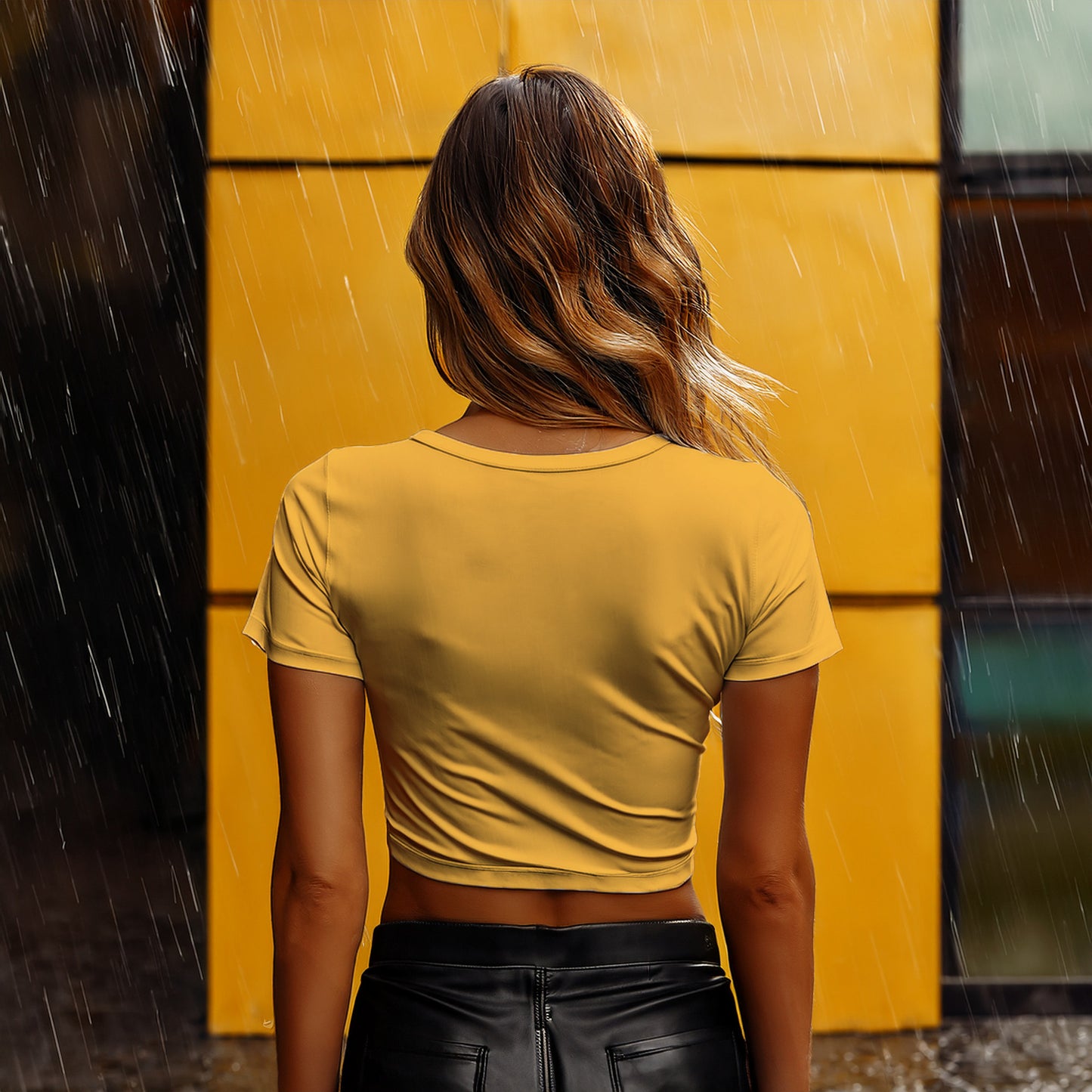 82 Number Women Crop Top (Golden Yellow)